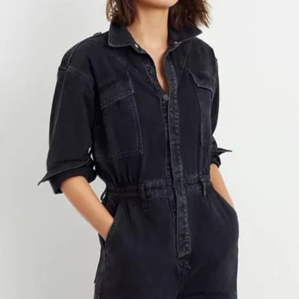 Agolde Vianka Denim Utility Button Up Jumpsuit Long Sleeve Size 6 Photogram